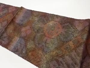 手織り紬菱に花葉模様織出し名古屋帯